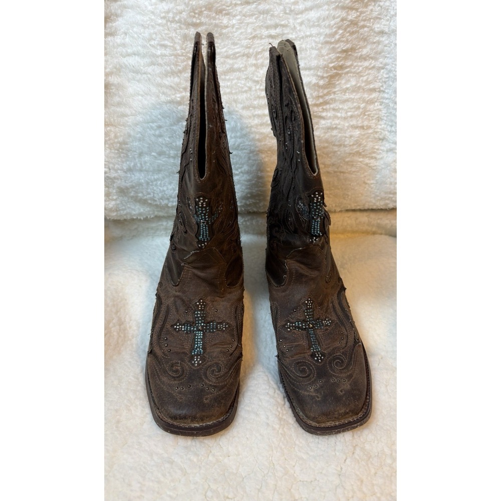 Roper Womens Boots Size 9.5 Faith Brown Faux Leather Cowboy  Turquoise Studded‎